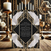 アールデコブラックと金ゴールドフェザー結婚ズ 招待状