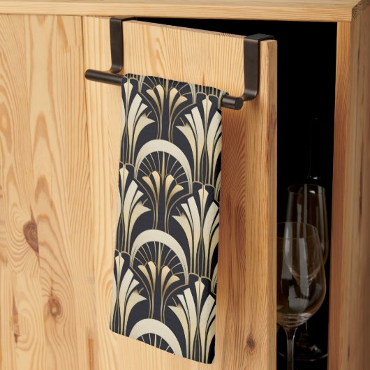 アールデコブラックと金ゴールド対称 キッチンタオル (三つ折り)