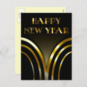 アールデコブラックと金ゴールド年賀状 シーズンポストカード (正面/裏面)