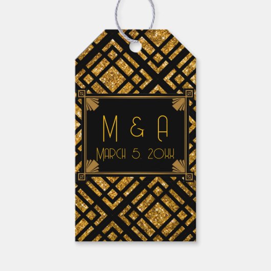 アールデコブラックと金ゴールド結婚のギフトラベル ギフトタグ (正面)
