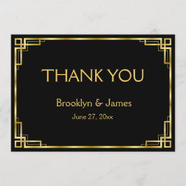 アールデコブラックと金ゴールド結婚のサンキューカード サンキューカード