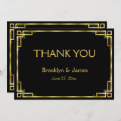 アールデコブラックと金ゴールド結婚のサンキューカード サンキューカード (正面/裏面)