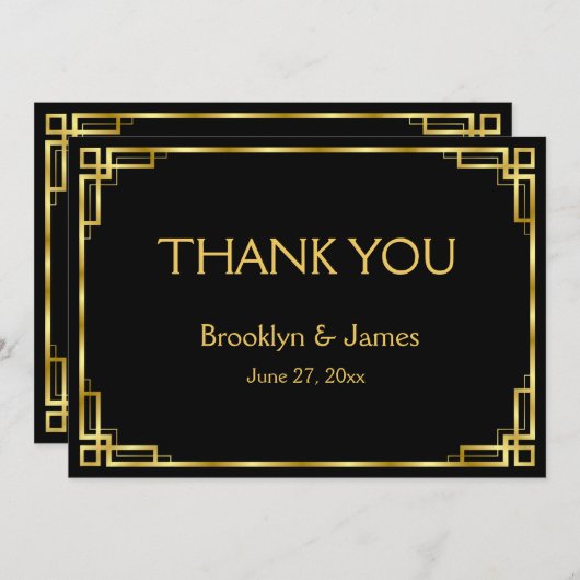 アールデコブラックと金ゴールド結婚のサンキューカード サンキューカード (正面/裏面)