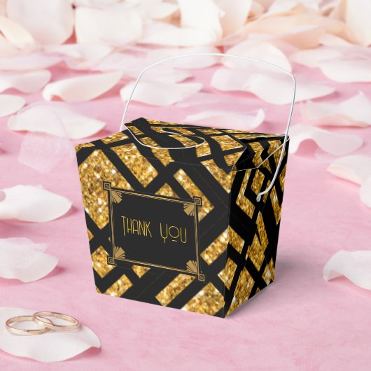 アールデコブラックと金ゴールド結婚のテイクアウト特典ボックス フェイバーボックス (ウェディング)
