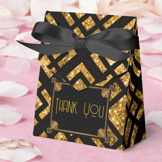 アールデコブラックと金ゴールド結婚のテントの好意ボックス フェイバーボックス (ウェディング)