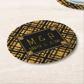 アールデコブラックと金ゴールド結婚のラウンドコースター ラウンドペーパーコースター (アングル)