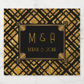 アールデコブラックと金ゴールド結婚のワインボトルラベル スパークリングワインラベル (シングルラベル)