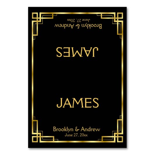 アールデコブラックと金ゴールド結婚の座席表 テーブルナンバー (正面)