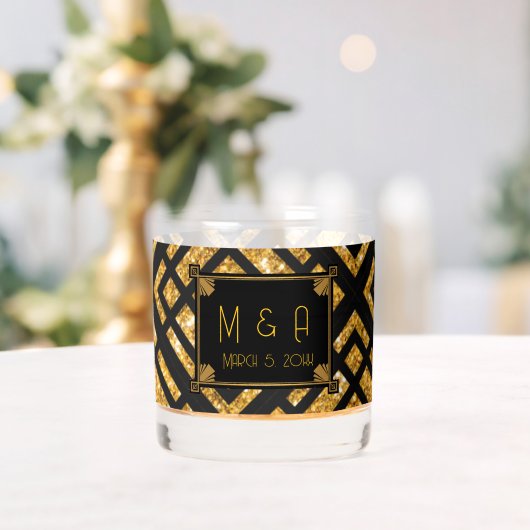 アールデコブラックと金ゴールド結婚ズの岩ガラス ウイスキーグラス (インサイチュ (ウェディング))