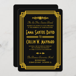 アールデコブラックと金ゴールド結婚式 招待状