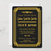 アールデコブラックと金ゴールド結婚式 招待状 (正面)