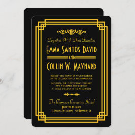 アールデコブラックと金ゴールド結婚式 招待状