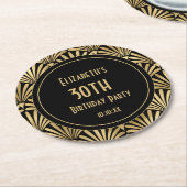 アールデコブラックと金ゴールド30歳の誕生日パーティー ラウンドペーパーコースター (アングル)