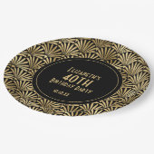 アールデコブラックと金ゴールド40歳の誕生日パーティー ペーパープレート (アングル)