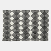 アールデコブラックオフホワイトダイヤモンド回路パターン キッチンタオル (横)