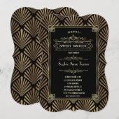 アールデコブラックギャツビー1920年代Sweet sixteen 招待状 (正面/裏面)
