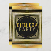 アールデコブラックゴールデン60thバースデーパーティー招待状 招待状 (正面/裏面)