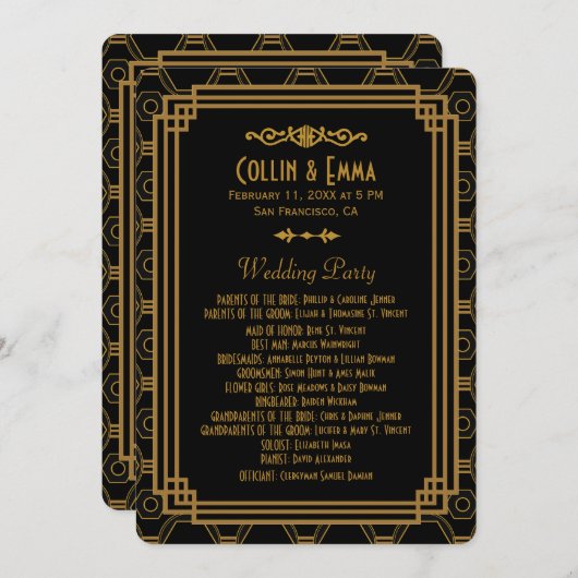 アールデコブラック結婚式 プログラム (正面/裏面)