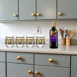 アールデコブラック金ゴールドステンドグラス ステムなしワイングラス