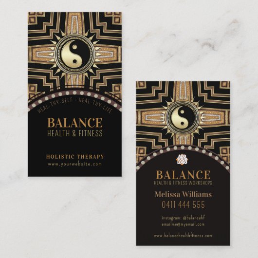 アールデコブラック金ゴールドニューエイジ金ゴールドグラム陰陽 名刺 (正面/裏面)