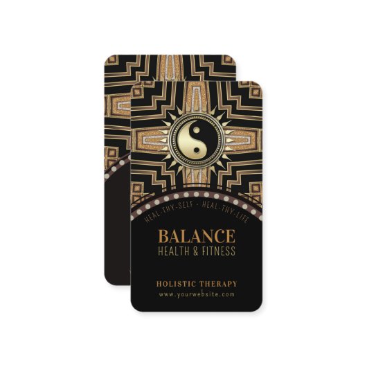 アールデコブラック金ゴールドニューエイジ金ゴールドグラム陰陽 名刺 (正面/裏面インサイチュ)