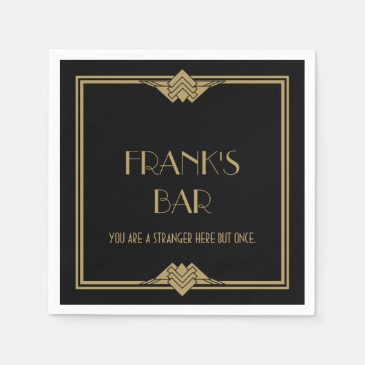 アールデコブラック金ゴールドバー名 スタンダードカクテルナプキン (正面)
