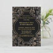 アールデコブラック金ゴールドフラワーブリデスメイドランチョン 招待状 (スタンド正面)