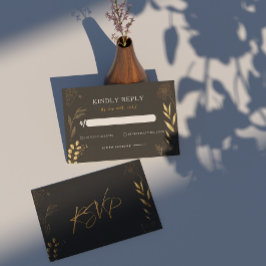 アールデコブラック金ゴールドフローラエレガントウェディングRSVP ノートカード