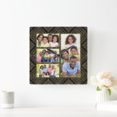 アールデコブラック金ゴールド家族の写真の追加 スクエア壁時計 (ホーム)