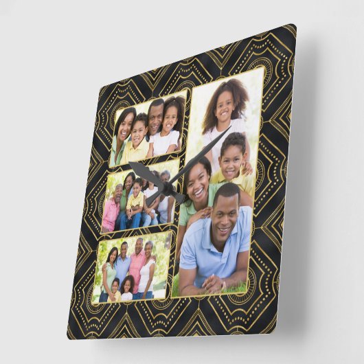 アールデコブラック金ゴールド家族の写真の追加 スクエア壁時計 (傾斜)