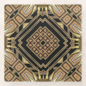 アールデコブラック金ゴールド幾何スタイリッシュグラムパターン ガラスコースター (正面)