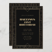 アールデコブラック金ゴールド幾何学誕生日パーティー 招待状 (正面/裏面)