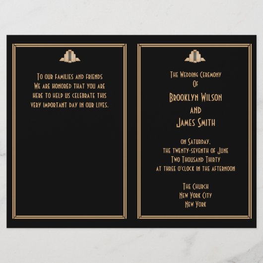 アールデコブラック金ゴールド素晴らしギャツビー結婚式 プログラム (正面)