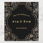 アールデコブラック金ゴールド結婚の花 ワインラベル (シングルラベル)
