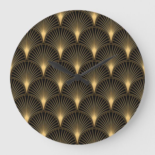 アールデコブラック金ゴールド:シームレスな贅沢 ラージ壁時計 (正面)