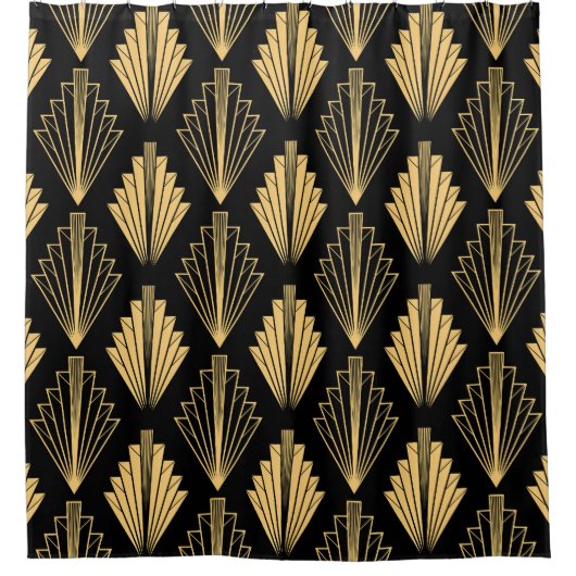 アールデコブラック金ゴールド:シームレス シャワーカーテン (正面)