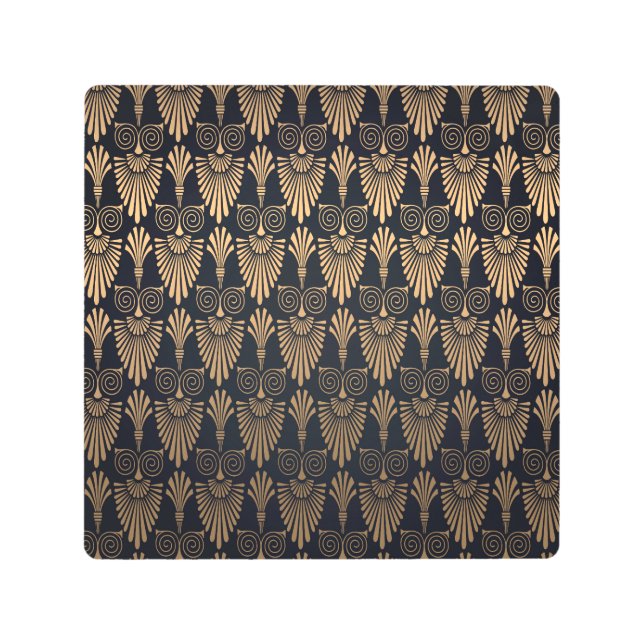 アールデコブラック金ゴールド:レトロ。 メタルプリント (正面)