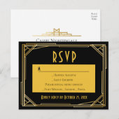 アールデコブラック金ゴールドRSVP素晴らしギャツビー結婚ズ インビテーションポストカード (正面/裏面)