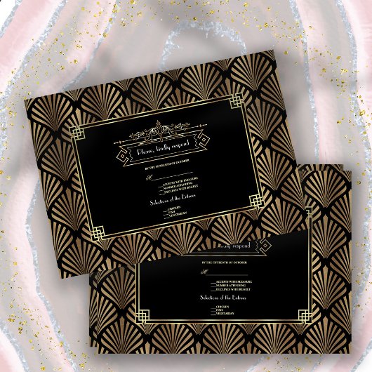 アールデコブラック1920sウェディングRSVP 出欠カード