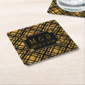 アールデコブラック&金ゴールド結婚ズスクエアコースター スクエアペーパーコースター (アングル)
