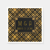 アールデコブラック&金ゴールド結婚紙ナプキンス スタンダードカクテルナプキン (正面)