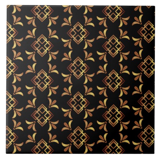 アールデコブラック、金ゴールド、ブラウン抽象芸術 タイル (正面)