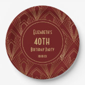 アールデコブルゴーニュ&金ゴールド40歳の誕生日パーティー ペーパープレート (正面)