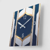 アールデコブルーと金ゴールド スクエア壁時計 (傾斜)