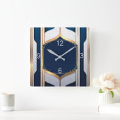 アールデコブルーと金ゴールド スクエア壁時計 (ホーム)