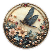 アールデコブルートンボのピンクの花真珠 セラミックノブ (正面)