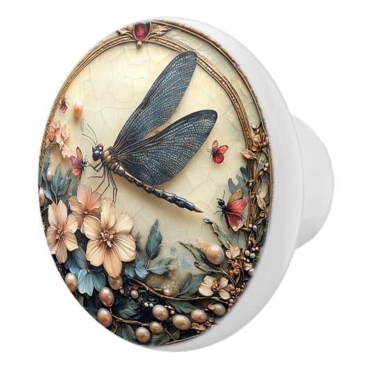 アールデコブルートンボのピンクの花真珠 セラミックノブ (右)