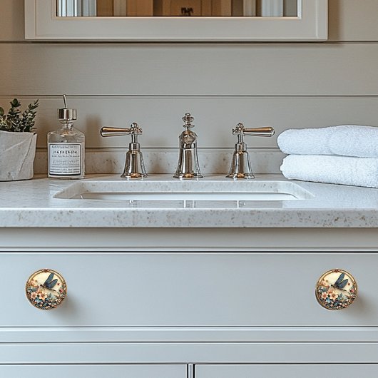 アールデコブルートンボのピンクの花真珠 セラミックノブ