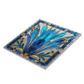 アールデコブルーホワイト金ゴールド花花びら タイル (側面)