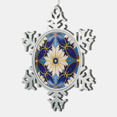 アールデコブルー金ゴールドフローラルパターンクリスマスデコール スノーフレークピューターオーナメント (右)